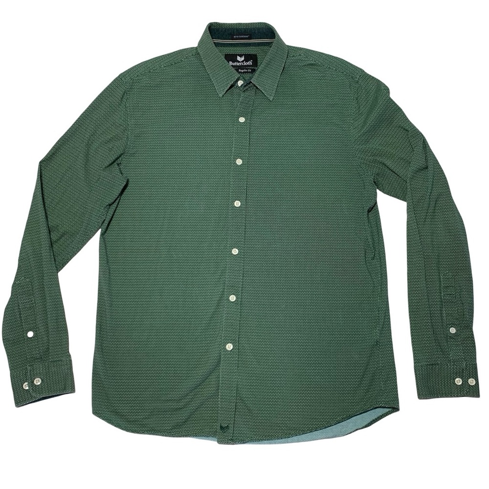 Buttercloth Shirt Icy Cotton Green Regular Fit Button Up Work Flip Cuff Mens L